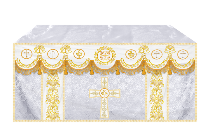 Ornate Altar Cloth with Gold Embroidery & Gothic Cross Design
