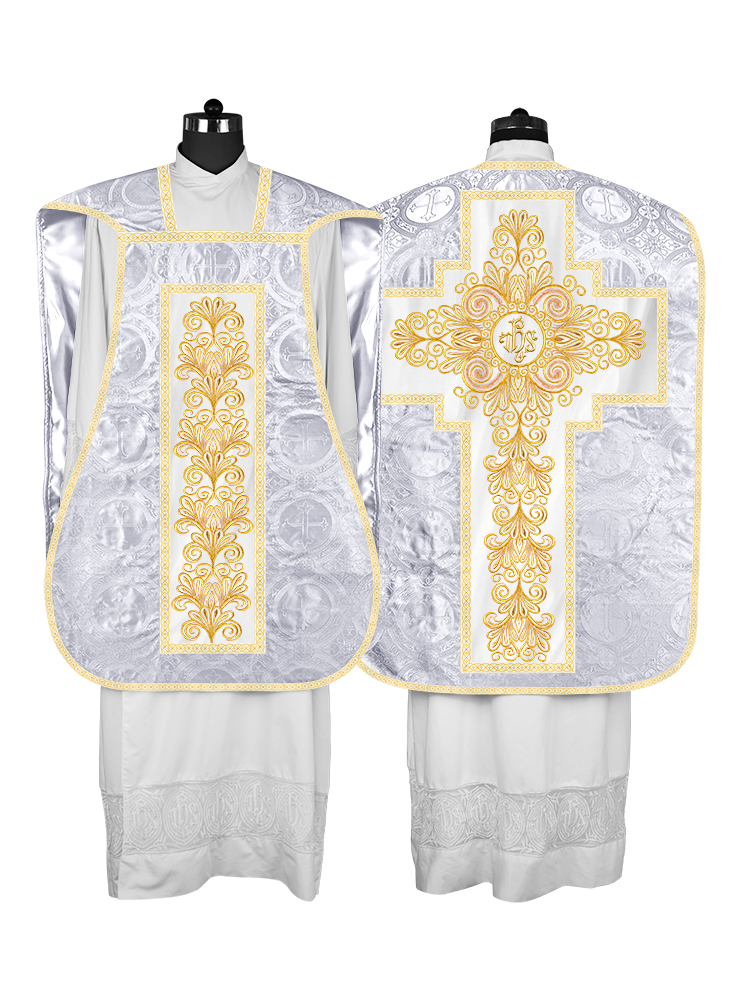 Roman Chasuble Vestment enriched With Coloured Braids and Trims