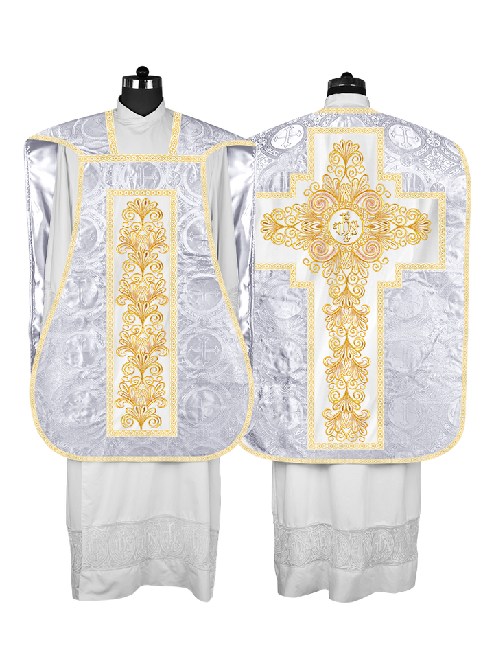 Roman Chasuble Vestment enriched With Coloured Braids and Trims