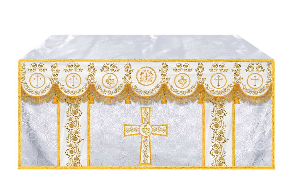 Embroidered Catholic Altar Cloth with Golden Braids