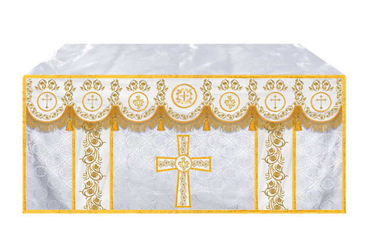 Embroidered Catholic Altar Cloth with Golden Braids