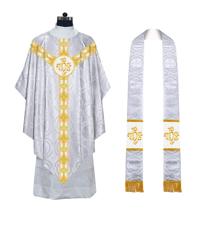 Traditional Pugin Style Chasuble Adorned with White Braids