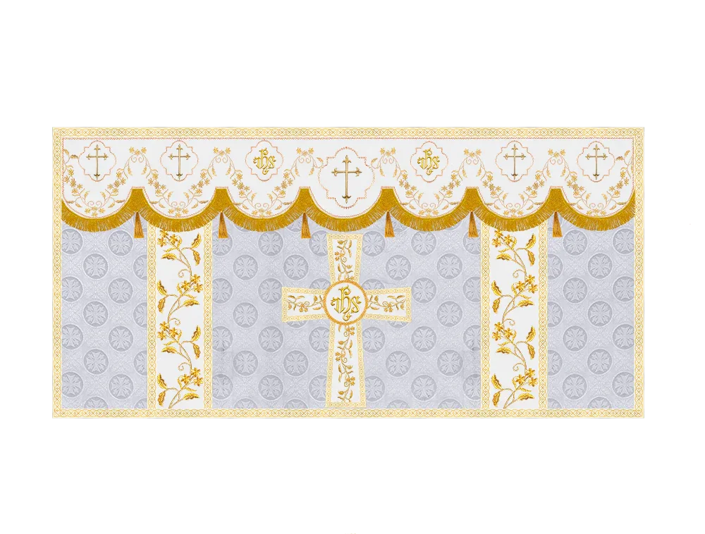 Elegant Embroidered Altar Cloth with Decorative Trim