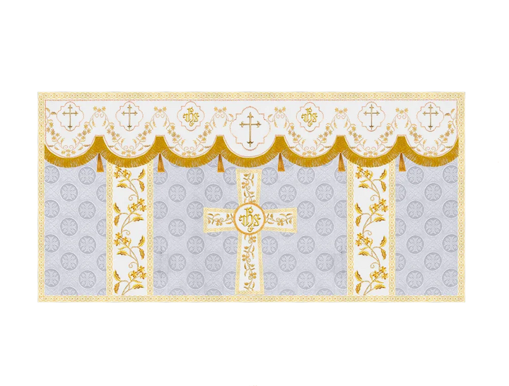 Elegant Embroidered Altar Cloth with Decorative Trim