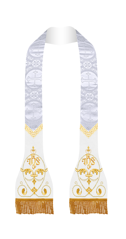 Liturgical Roman stole with Embroidered Trims