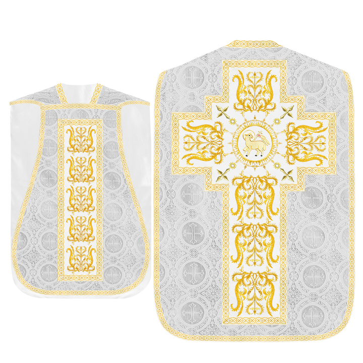 Liturgical Roman Chasuble Vestment With Spiritual Motifs and Trims