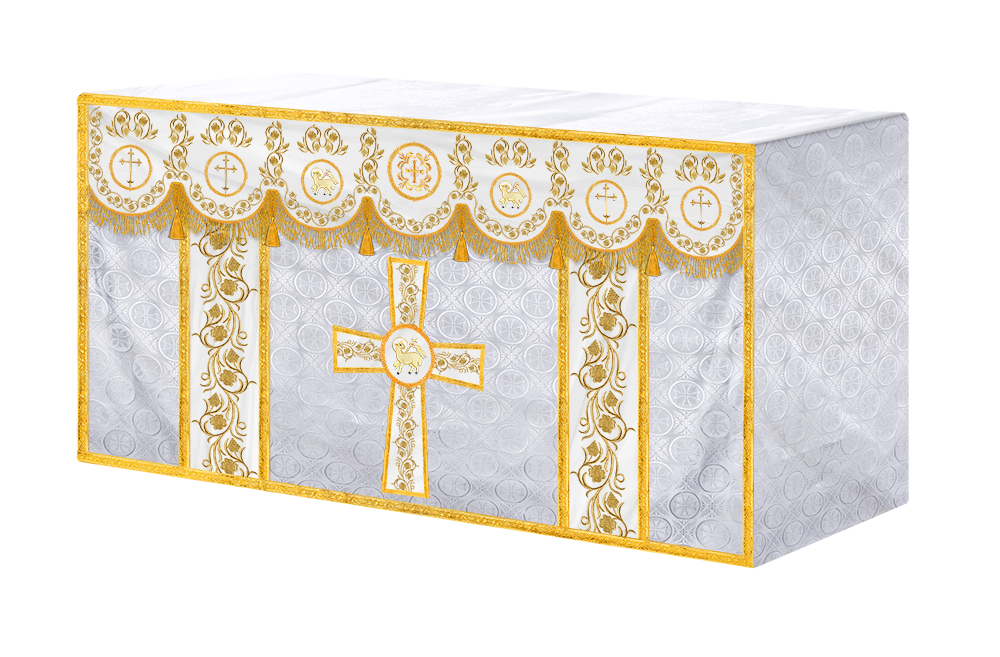 Embroidered Catholic Altar Cloth with Golden Braids
