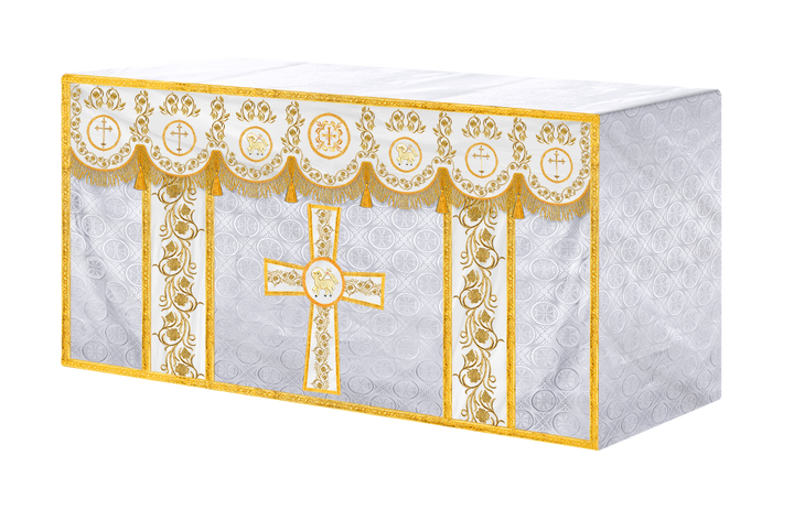 Embroidered Catholic Altar Cloth with Golden Braids