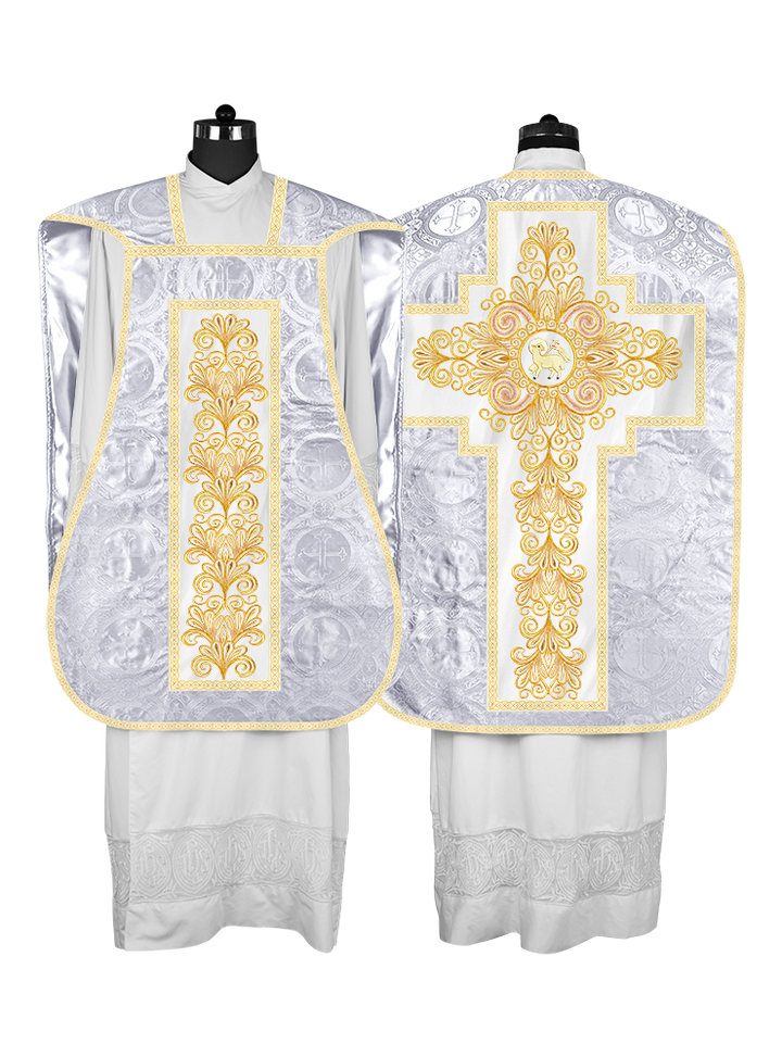 Roman Chasuble Vestment enriched With Coloured Braids and Trims