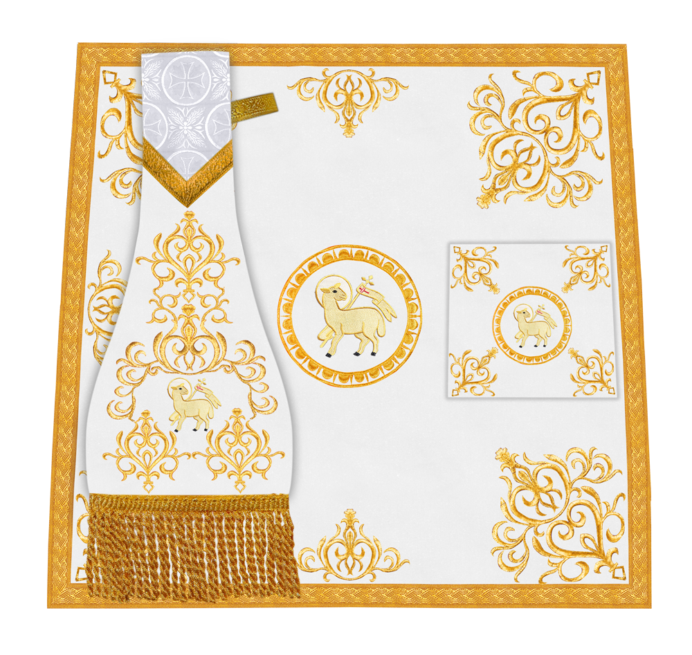 Embroidered Altar Cloth with Spiritual Motif and Braided Trims