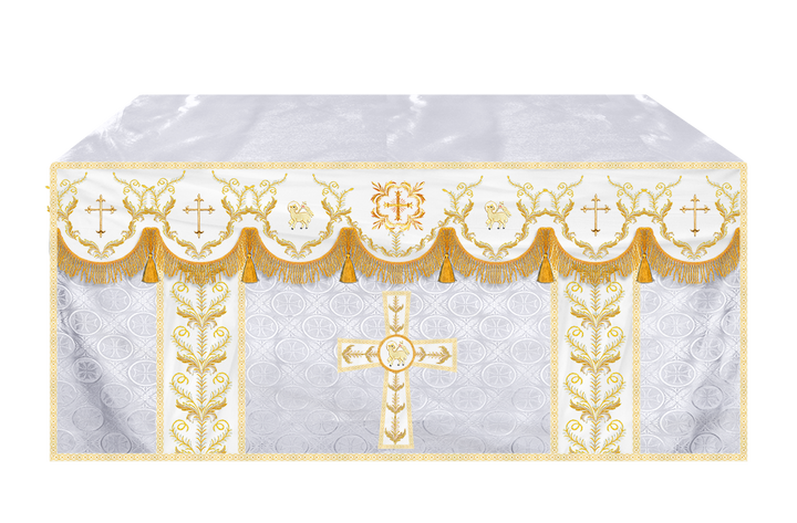 Altar Table Cloth with Fine Embroidered Trims & Spiritual Motifs