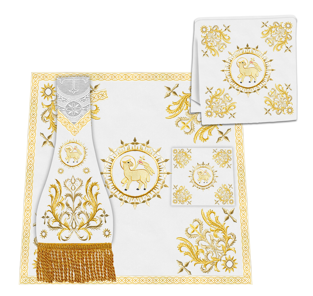 Liturgical Roman Chasuble Vestment With Spiritual Motifs and Trims