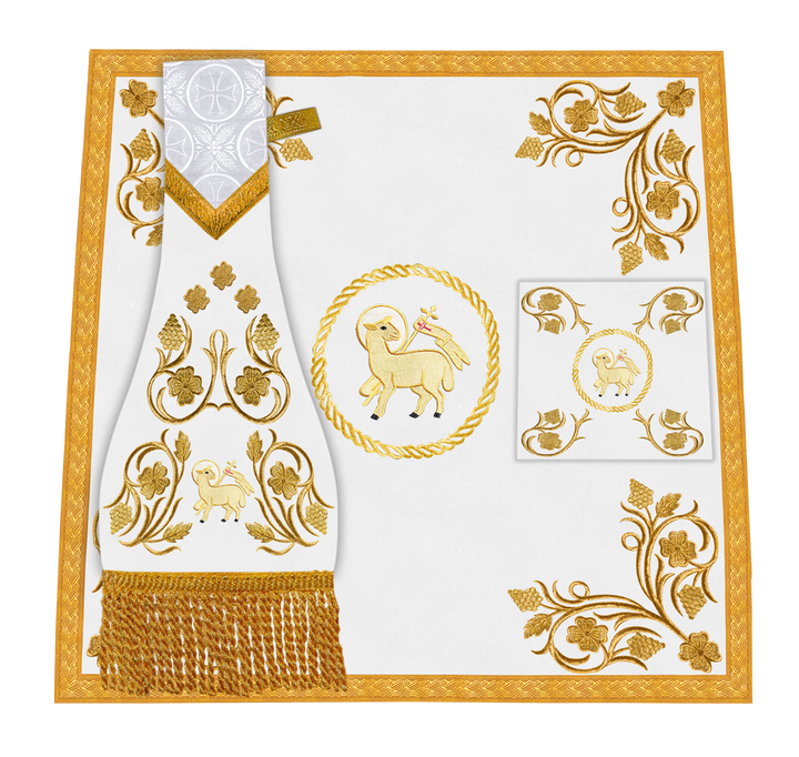 Embroidered Catholic Altar Cloth with Golden Braids