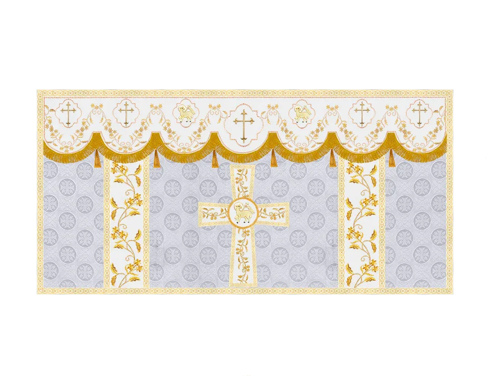 Elegant Embroidered Altar Cloth with Decorative Trim