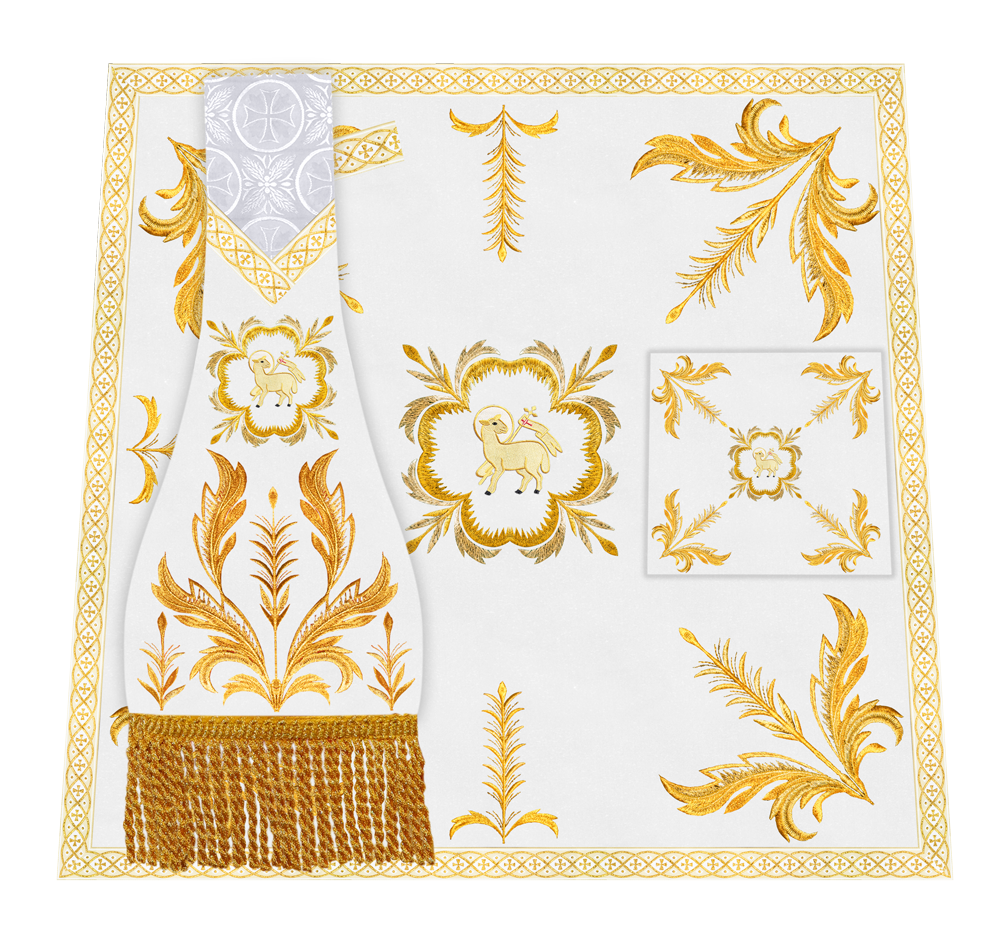 Altar Table Cloth with Fine Embroidered Trims & Spiritual Motifs