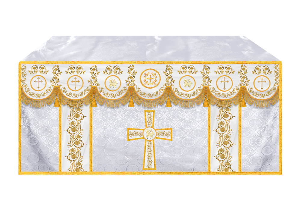 Embroidered Catholic Altar Cloth with Golden Braids