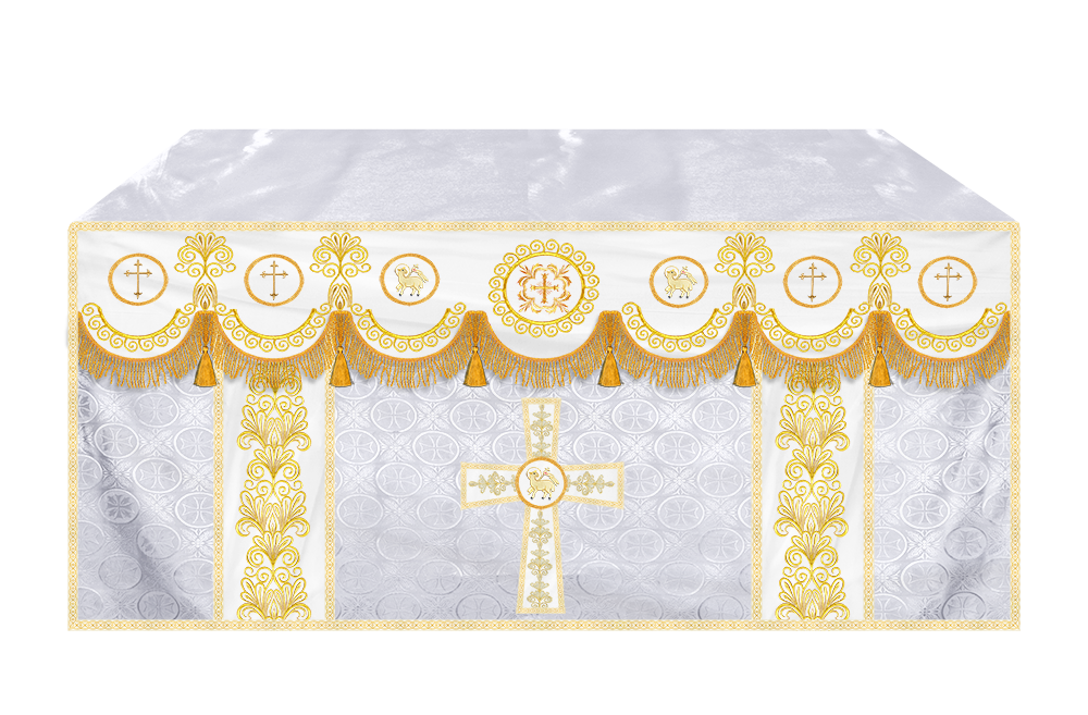 Ornate Altar Cloth with Gold Embroidery & Gothic Cross Design
