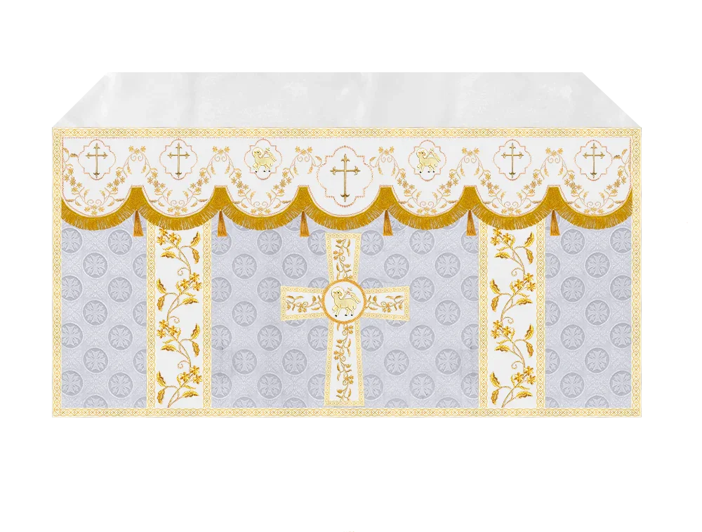 Elegant Embroidered Altar Cloth with Decorative Trim