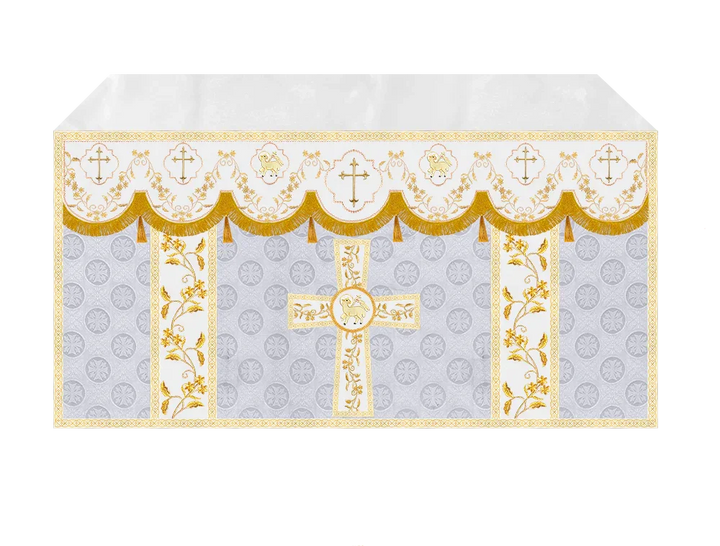 Elegant Embroidered Altar Cloth with Decorative Trim