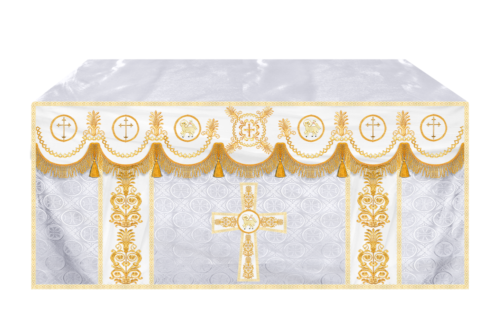 Traditional Altar Cloth with Embroidered Cross & Braided Trims