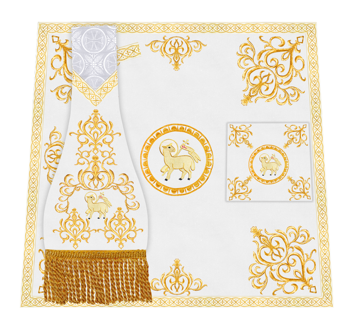 Embroidered Altar Cloth with Spiritual Motif and Braided Trims