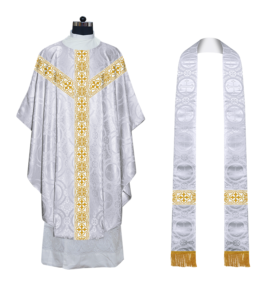 Gothic Chasuble Vestment with Motif and White Orphrey