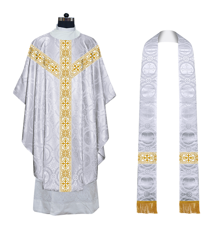 Gothic Chasuble Vestment with Motif and White Orphrey