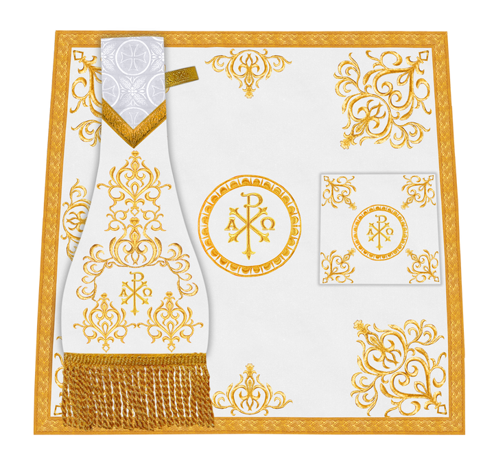 Embroidered Altar Cloth with Spiritual Motif and Braided Trims