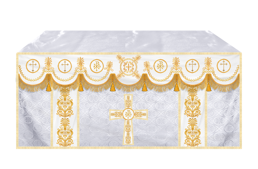 Traditional Altar Cloth with Embroidered Cross & Braided Trims