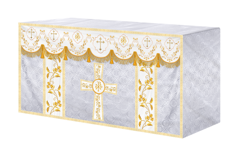 Elegant Embroidered Altar Cloth with Decorative Trim