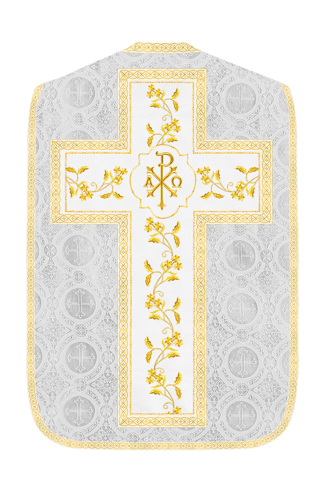 Roman Chasuble Vestment With Floral Design and Trims