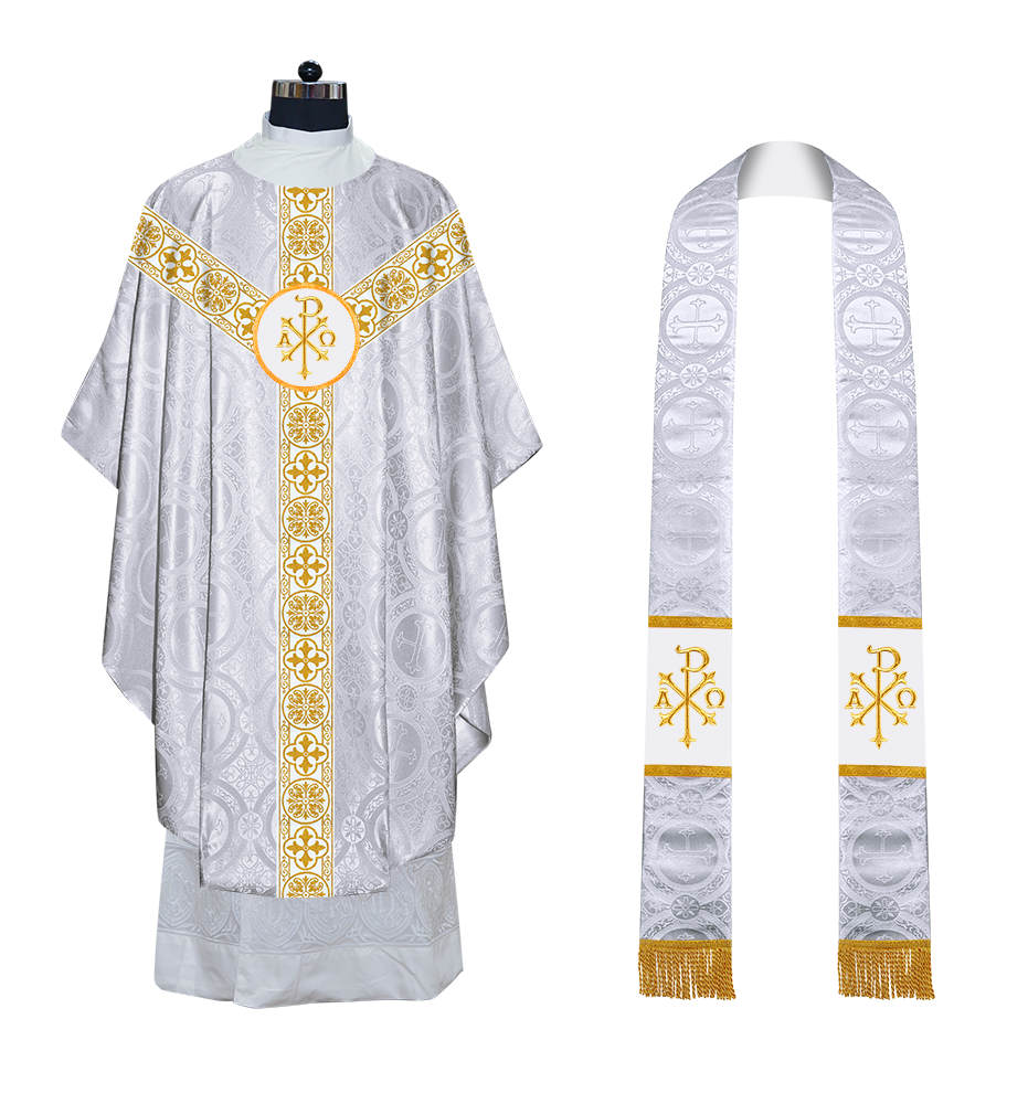 Gothic Chasuble Vestment with Motif and White Orphrey