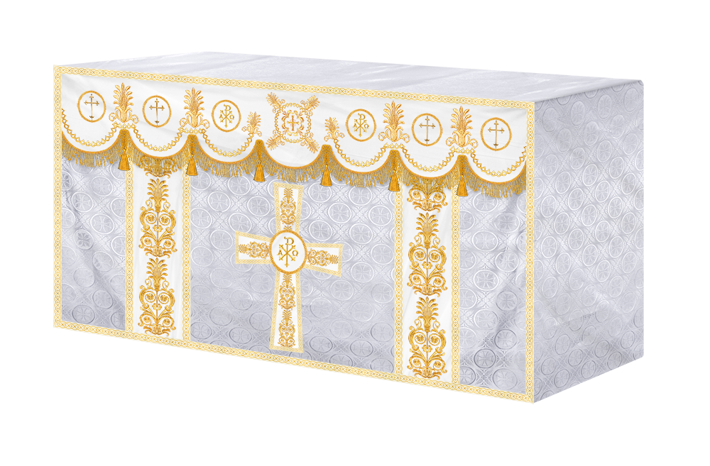 Traditional Altar Cloth with Embroidered Cross & Braided Trims