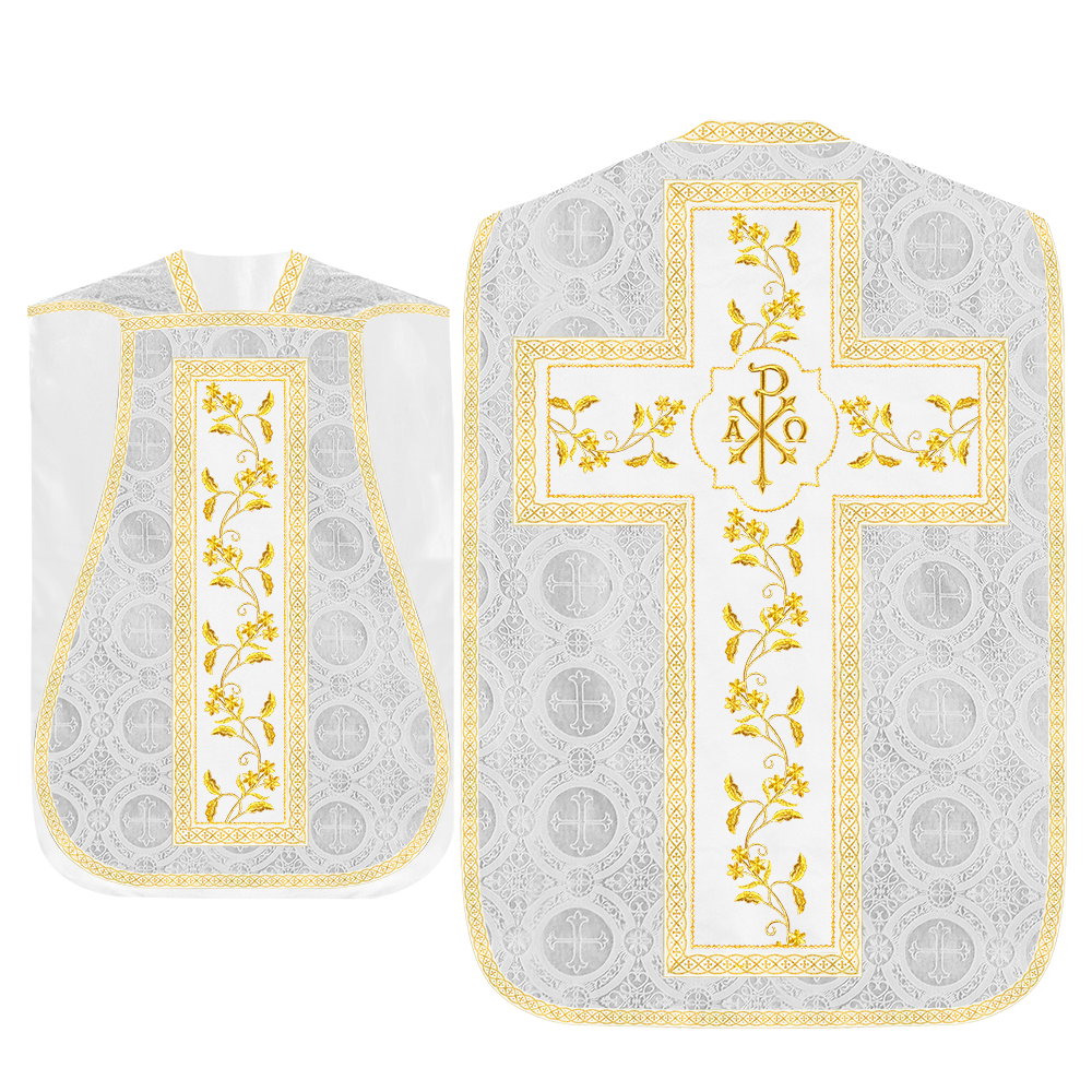 Roman Chasuble Vestment With Floral Design and Trims