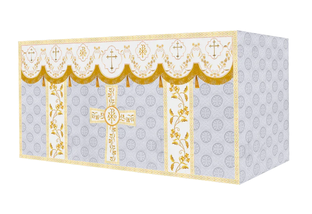 Elegant Embroidered Altar Cloth with Decorative Trim