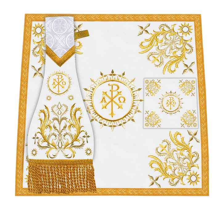 Traditional Altar Table Cloth with Ornate Motif and Embroidered Trims