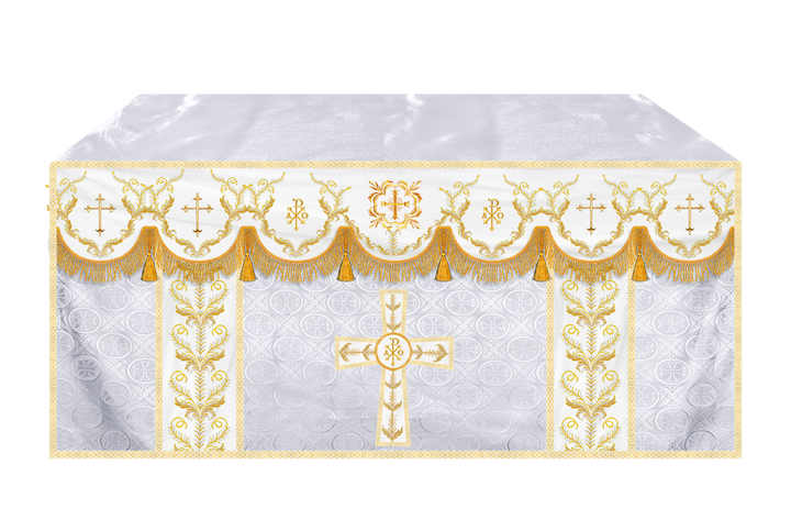 Altar Table Cloth with Fine Embroidered Trims & Spiritual Motifs