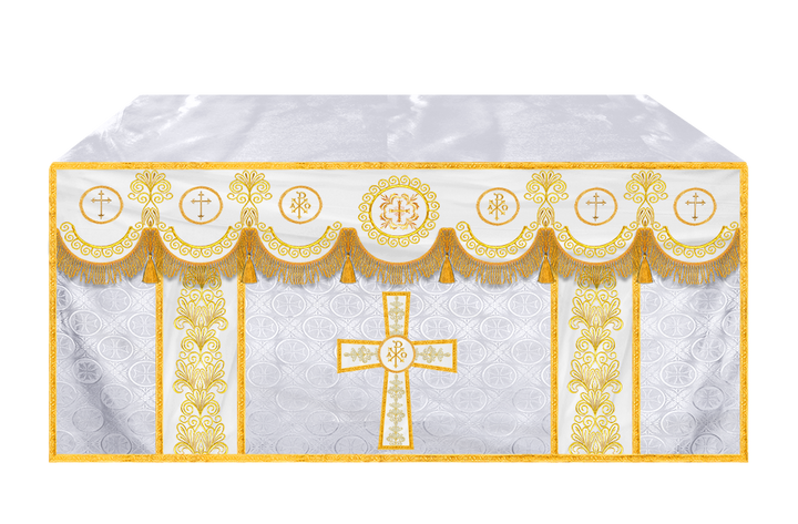 Traditional Altar Cloth Adorned with Embroidered Trims and Motif