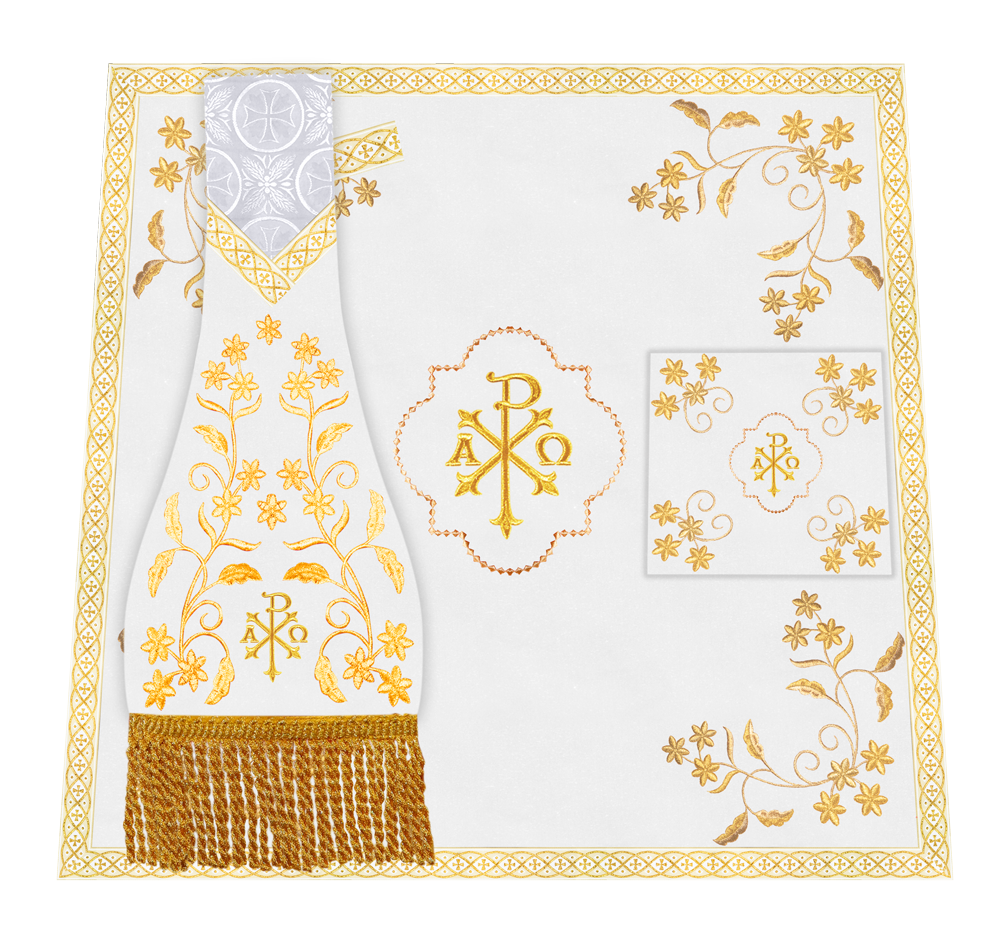 Elegant Embroidered Altar Cloth with Decorative Trim