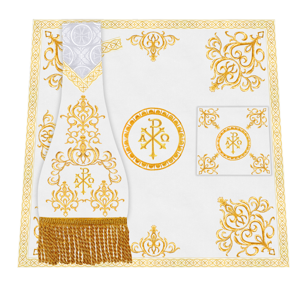 Embroidered Altar Cloth with Spiritual Motif and Braided Trims