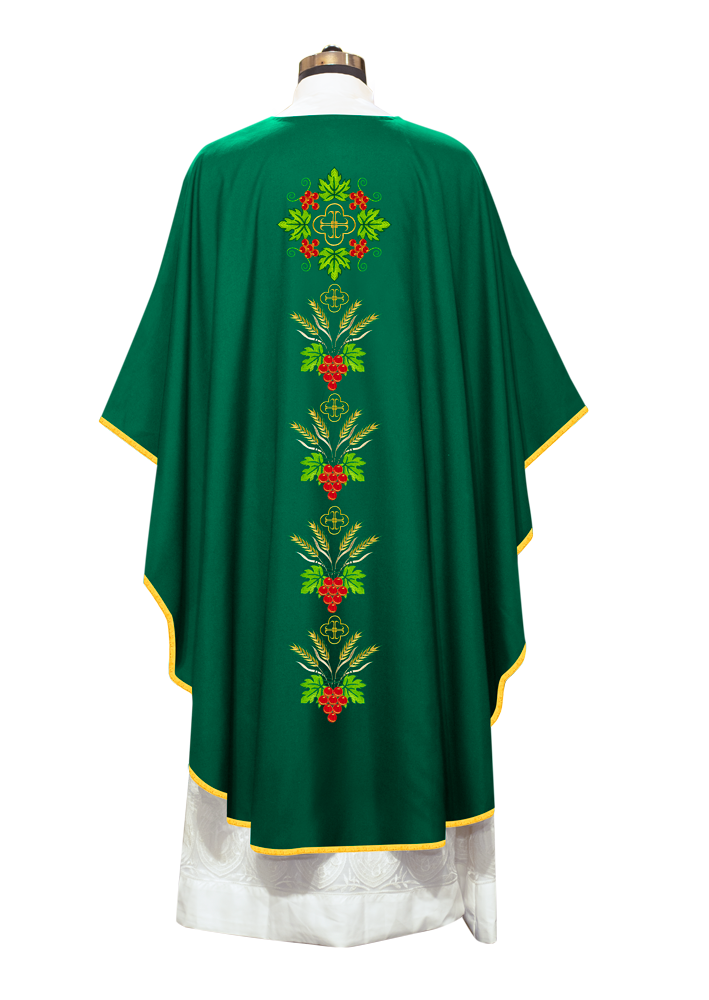 Gothic Chasuble Designed with Cross, Grapes and Wheat Cluster Motifs