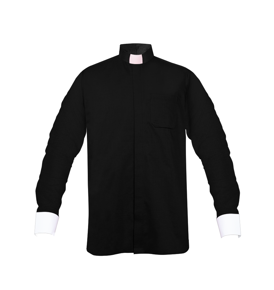 Black Long-Sleeve Tab Collar Clergy Shirt- Hidden button placket
