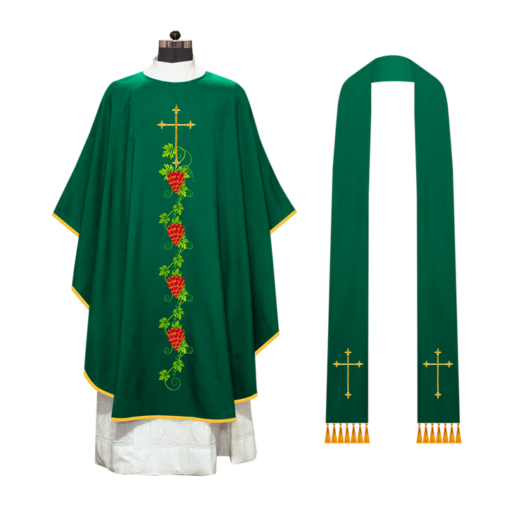 Gothic Chasuble Adorned with Intertwined Cross and Grape Bunches Motif