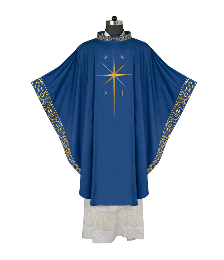Ornate Advent Chasuble with Golden Star Embroidery