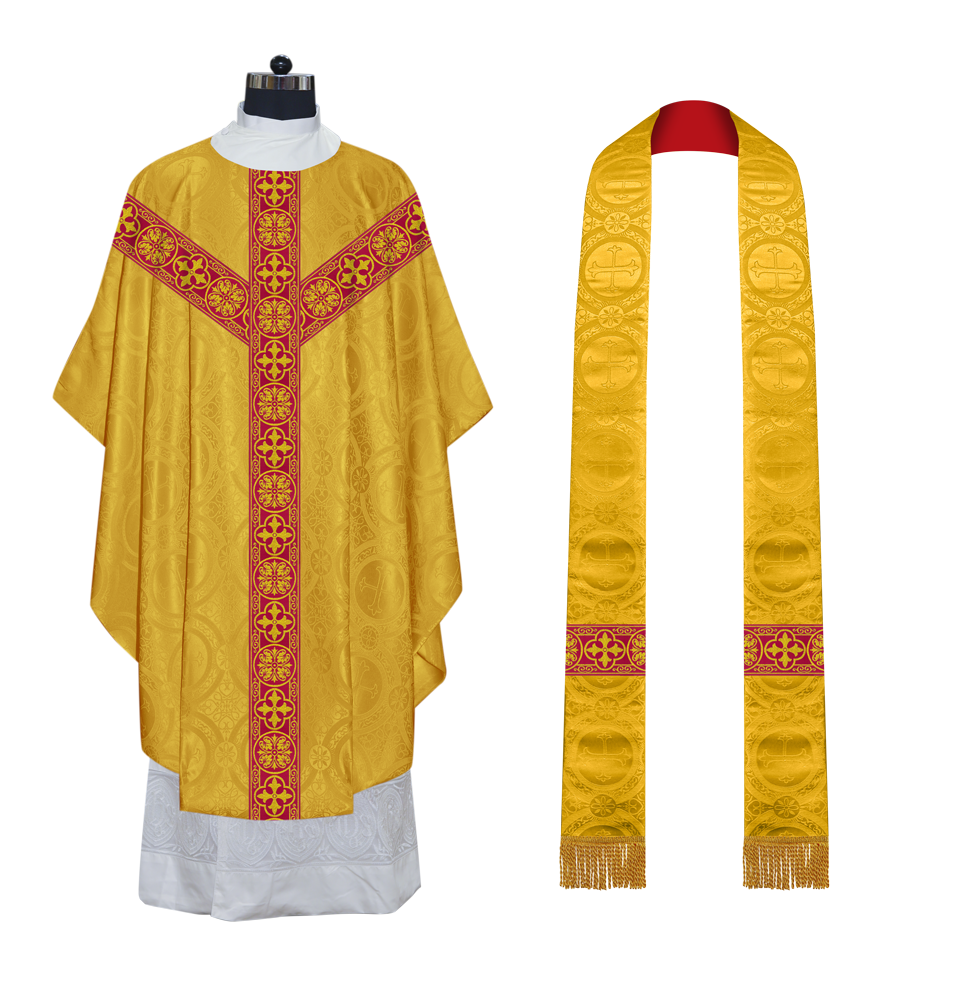 Gothic Chasuble Vestment with woven Braided Trims and Spiritual Motifs
