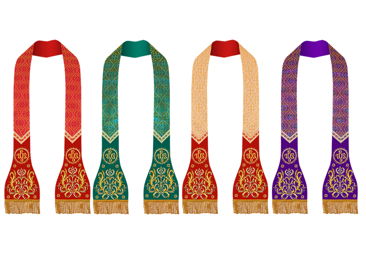 Set of Four Spiritual Roman Stole with Embroidered Motif and trims