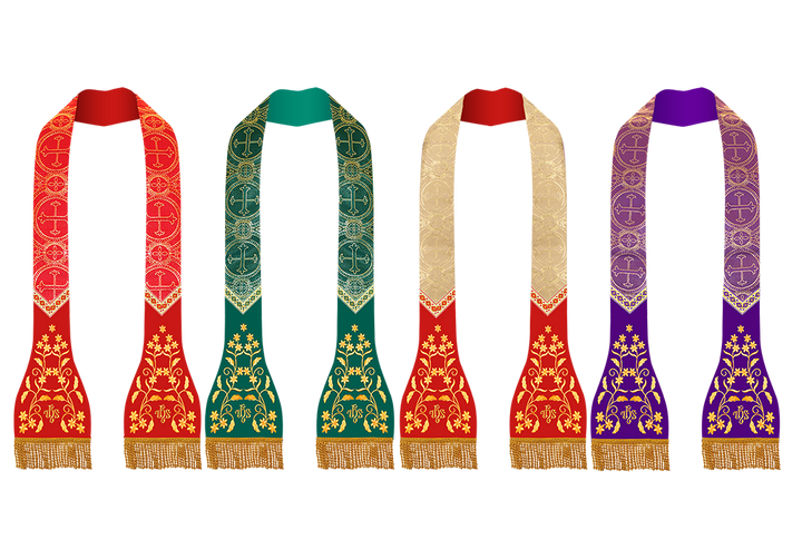 Set of Four Floral Embroidered Roman Stole with Motif