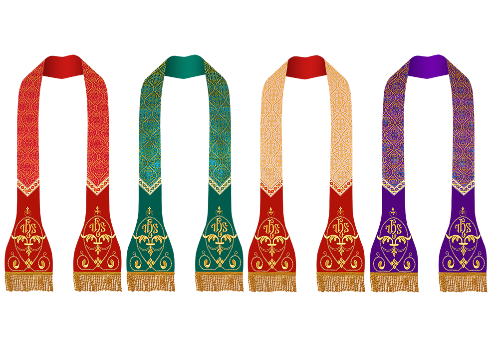Set of Four Catholic Stole with Embroidered Trims