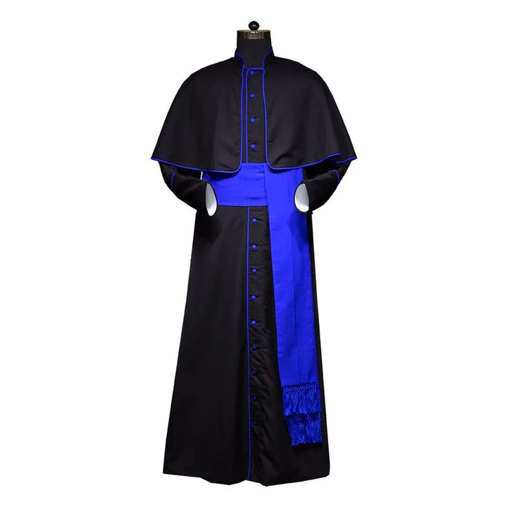 Clearance Sale - Black Roman Cassock with Blue Trims