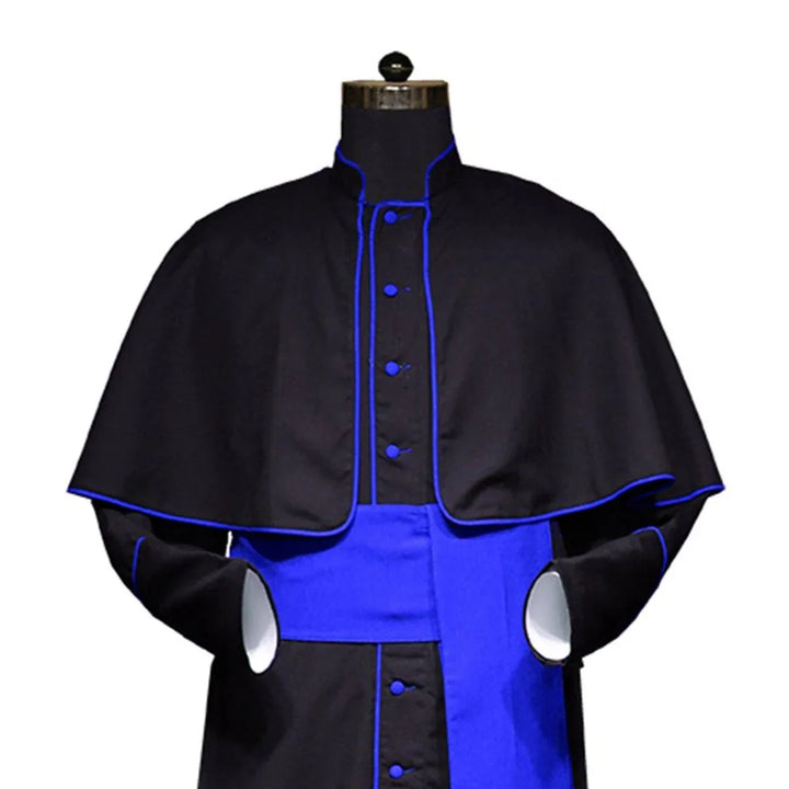 Clearance Sale - Black Roman Cassock with Blue Trims